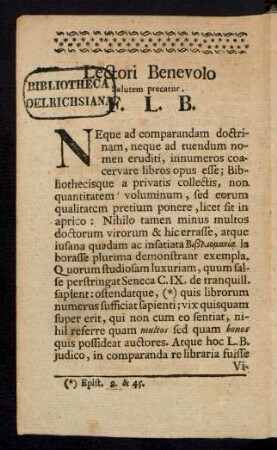 Lectori Benevolo Salutem precatur, F. L. B.