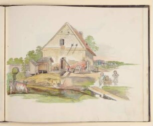 Bauernhof mit Kindern und Tieren [aus einem Skizzenbuch vornehmlich mit Tier- und Pflanzenstudien]