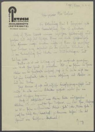 Brief von Fritz Petsch an Georg Kolbe