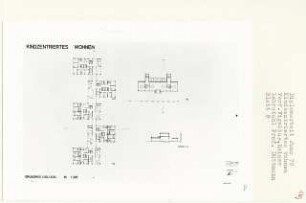 Kindzentriertes Wohnen, Berlin-Schmargendorf (Diplomarbeit bei Werner Düttmann): Grundrisse 1. - 2. Obergeschoss und Schnitt 1:200