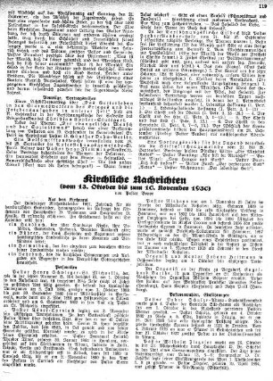 Kirchliche Nachrichten : vom 13. Oktober bis zum 10 November 1930