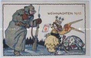 Weihnachtspostkarte mit Leibniz-Keks-Werbung von Bahlsen