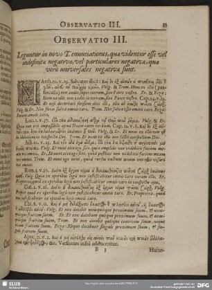 Observatio III. Leguntur in novo T. enunciationes, quae videntur esse vel indefinitae negativae, vel particulares negativae, quae vero universales negativae sunt