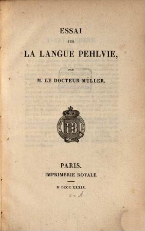 Essai sur la langue Pehlvie