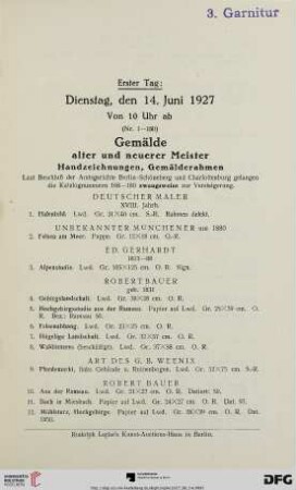 Gemälde alter und neuerer Meister, Handzeichnungen, Gemälderahmen (Nr. 1-180)
