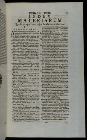 Index Materiarum Quæ in utraque Parte hujus Tractatus continentur.