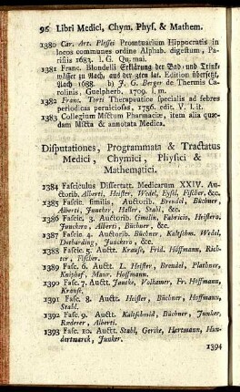 Disputationes, Programmata & Tractatus Medici, Chymici, Physici & Mathematici.