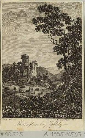 Die Burgruine Lauterstein (Marienberg-Niederlauterstein) im Erzgebirge, aus Beckers Taschenbuch zum geselligen Vergnügen