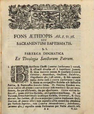 Fontes aquarum vitae, s. Sacramenta Baptismi ...