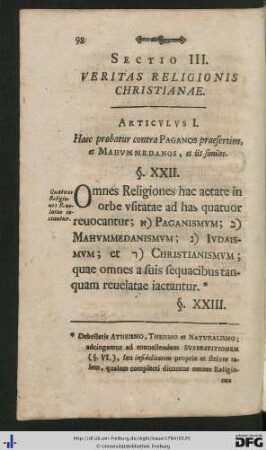 Sectio III. Veritas Religionis Christianae.