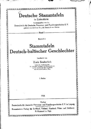 Stammtafeln deutsch-baltischer Geschlechter, I. Reihe