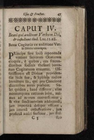 Caput IV. Bona Cogitatio ex auditione Verbi Divini concepta.