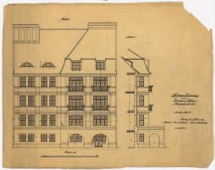 Wohnhausgruppe Lauterbach, Breslau: Hohenzollernstraße 105: Ansicht und Schnitt 1:50