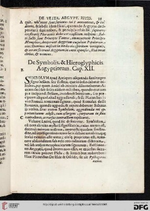 De Symbolis, & Hieroglyphicis Aegyptiorum. Cap. XII