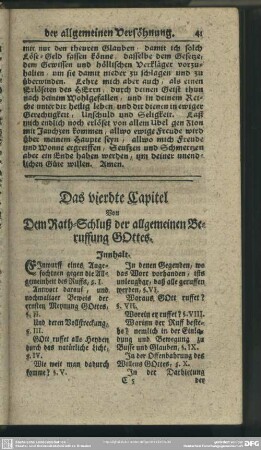 Das vierdte Capitel Von Dem Rath-Schluß der allgemeinen Beruffung Gottes