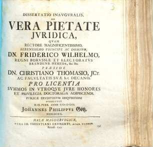 Dissertatio inauguralis de vera pietate iuridica