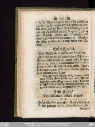 Erstes Capitel, Vom Unterscheid publiquer Ministres.