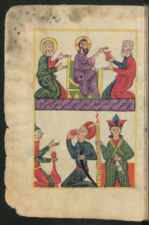 Illustration: Christus mit zwei Jüngern und Herodes in seinem Palaste
