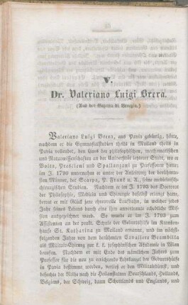 V. Dr. Valeriano Luigi Brera. (Aus der Gazetta di Benezia.)