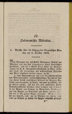1. Bericht über die Sitzung der ökonomischen Section am 6. October 1835