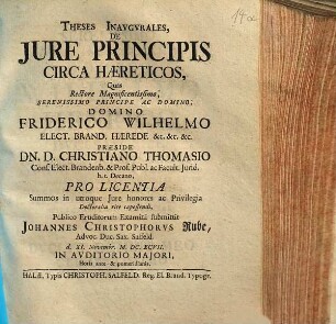 Theses Inaugurales, De Iure Principis Circa Haereticos