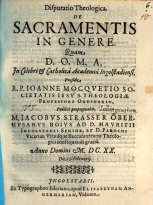 Disputatio Theologica De Sacramentis In Genere