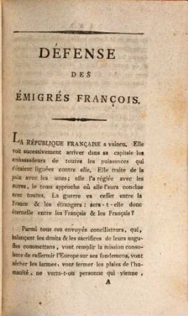 Défense Des Émigrés Français, [1]