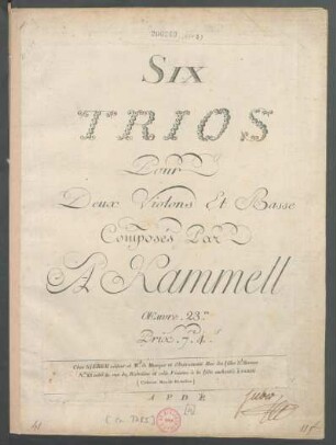 Six Trios Pour Deux Violons Et Basse : Œuvre. 23.m