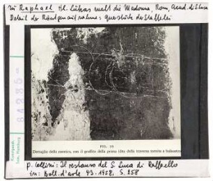 zu Raffael: Lukas malt die Madonna, Detail der Röntgenaufnahme: Querstück der Sattelei