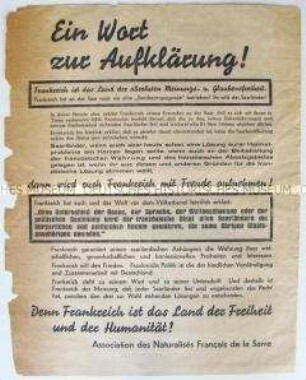 Propagandaflugblatt französischer Provenience zur Saar-Abstimmung