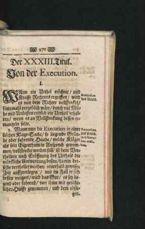 Der XXXIII. Titul. Von der Execution.