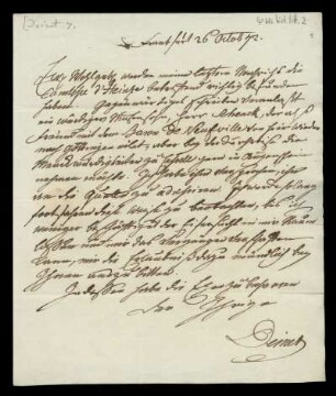 Brief von Johann Konrad Deinet an Rudolf Erich Raspe