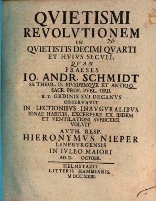 Quietismi revolutionem in Quietistis decimi quarti et huius seculi