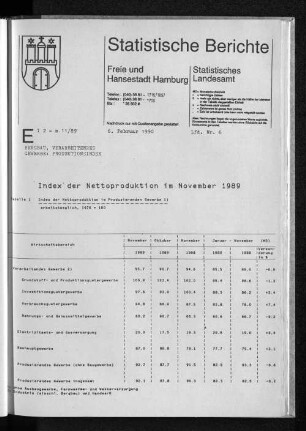 Index der Nettoproduktion im November 1989 : Lfd. Nr. 6