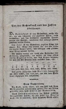 Von der Rechenkunst und den Zahlen überhaupt.