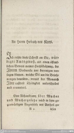 An Herrn Hofrath von Kees