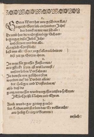 Gottes Wort hat vns geschinen klar/ || ietzund Gott lob ein hundert Jahr/ ||