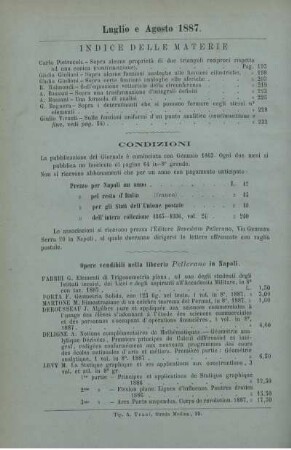 Indice delle materie. Condizioni.