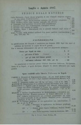 Indice delle materie. Condizioni.