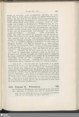 930. 1761, Februar 21. Wittenberg