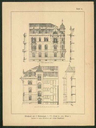 Miethaus mit 3 Wohnungen I-IV. (Tafel 9-10), Blatt I