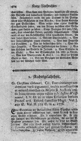 Exercitationes academicae varii argumenti. Vol.I.II.