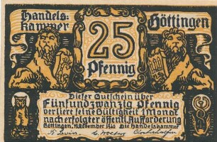 Zahlungsmittel / Gutschein der Handelskammer Göttingen über 25 Pfennig