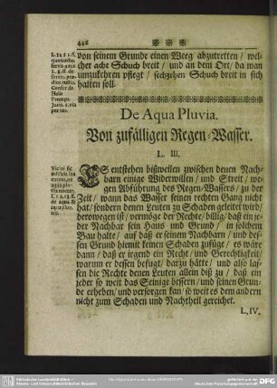 De Aqua Pluvis. Von zufälligen Regen-Wasser