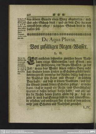 De Aqua Pluvis. Von zufälligen Regen-Wasser
