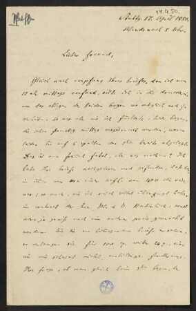 Brief vom 17. April 1850