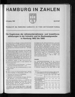 Die Ergebnisse der Jahresunternehmens- und Investitionserhebung in der Industrie und im Bauhauptgewerbe in Hamburg 1962 bis 1966