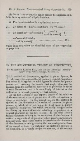 On the geometrical theory of perspective.