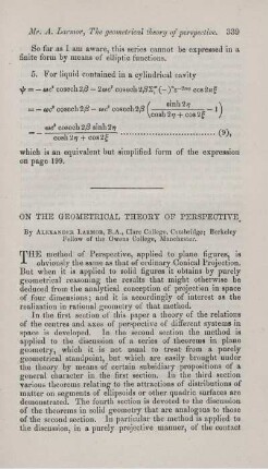 On the geometrical theory of perspective.