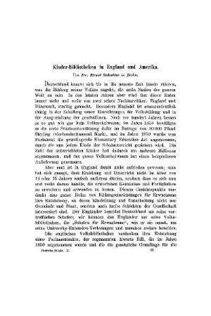 Kinder-Bibliotheken in England und Amerika